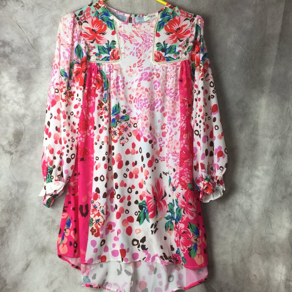 Umgee Womens Small Babydoll Floral Print Dress Colorful Lightweight